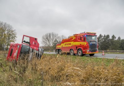 Lastbil væltet på vestmotorvejen ved Korsør
